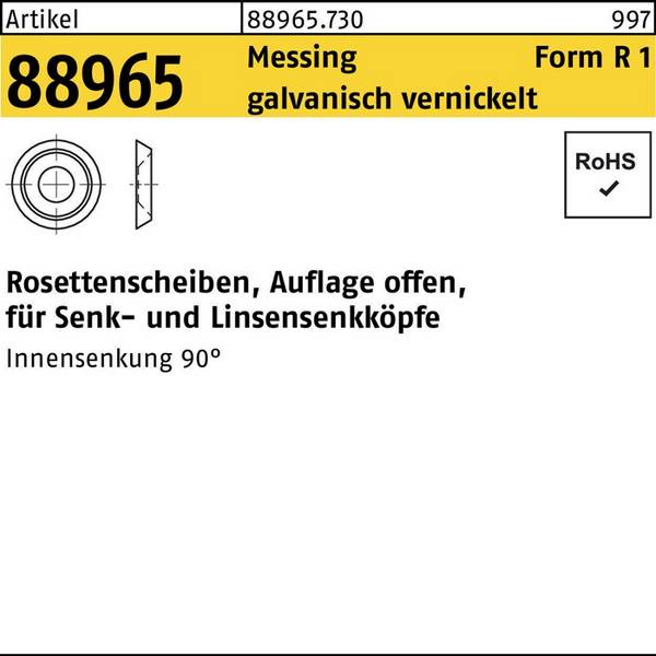 Rosettenscheibe R 88965 offen 7,0x12,5x3,2 Messing galv. vernickelt 100St.