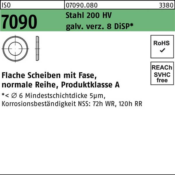 Unterlegscheibe ISO 7090 Fase 5 Stahl 200 HV galv.verz. 8 DiSP 1000St.