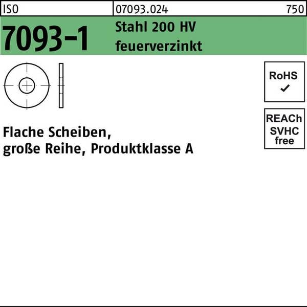 Unterlegscheibe ISO 7093-1 18 Stahl 200 HV feuerverz. 100 Stück