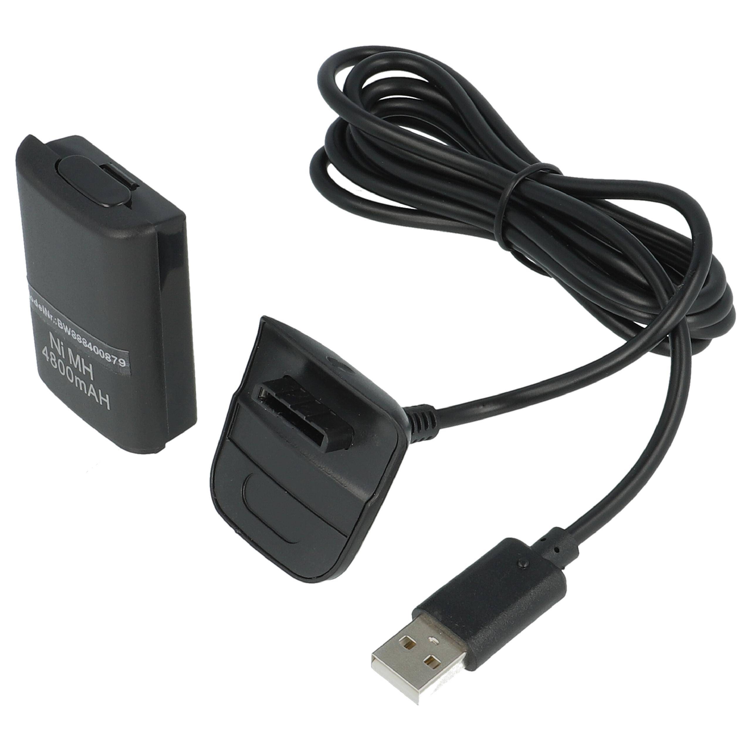 vhbw Play & Charge Kit kompatibel mit Microsoft Xbox 360 Controller | 1x Ladekabel, 1x Akku, Schwarz-0