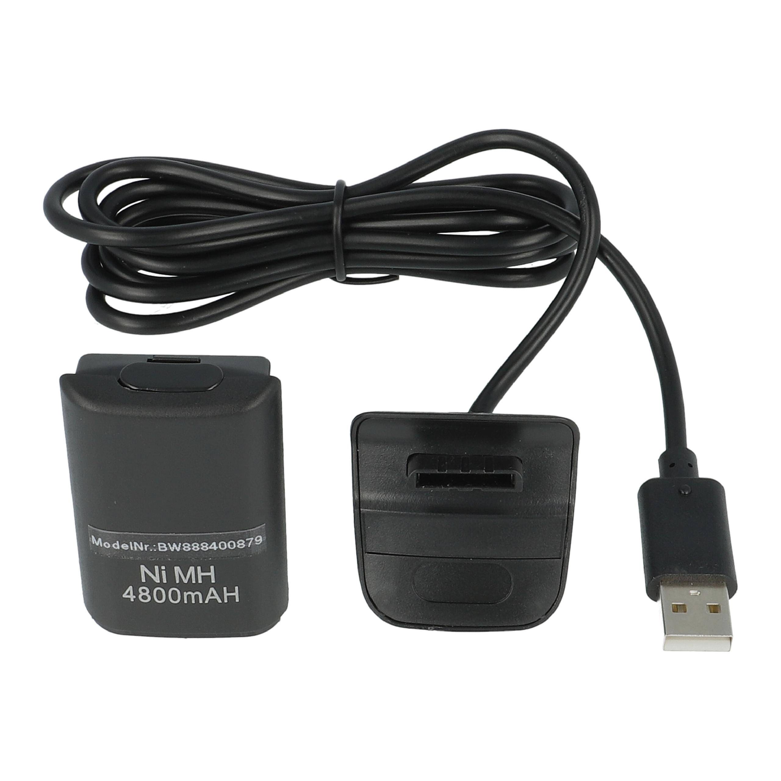 vhbw Play & Charge Kit kompatibel mit Microsoft Xbox 360 Controller | 1x Ladekabel, 1x Akku, Schwarz-4
