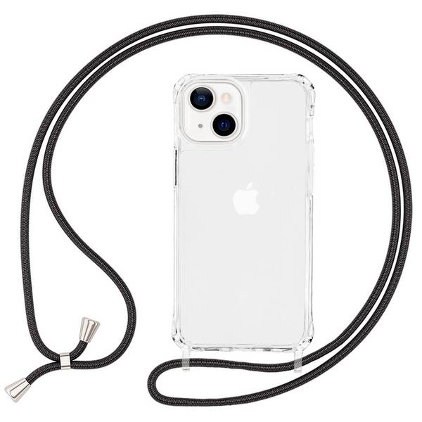 NALIA Klares Hybrid Case mit Kette für iPhone 13, Transparentes Hardcase & Silikon Rahmen, Schutzhülle & Handy-Schnur