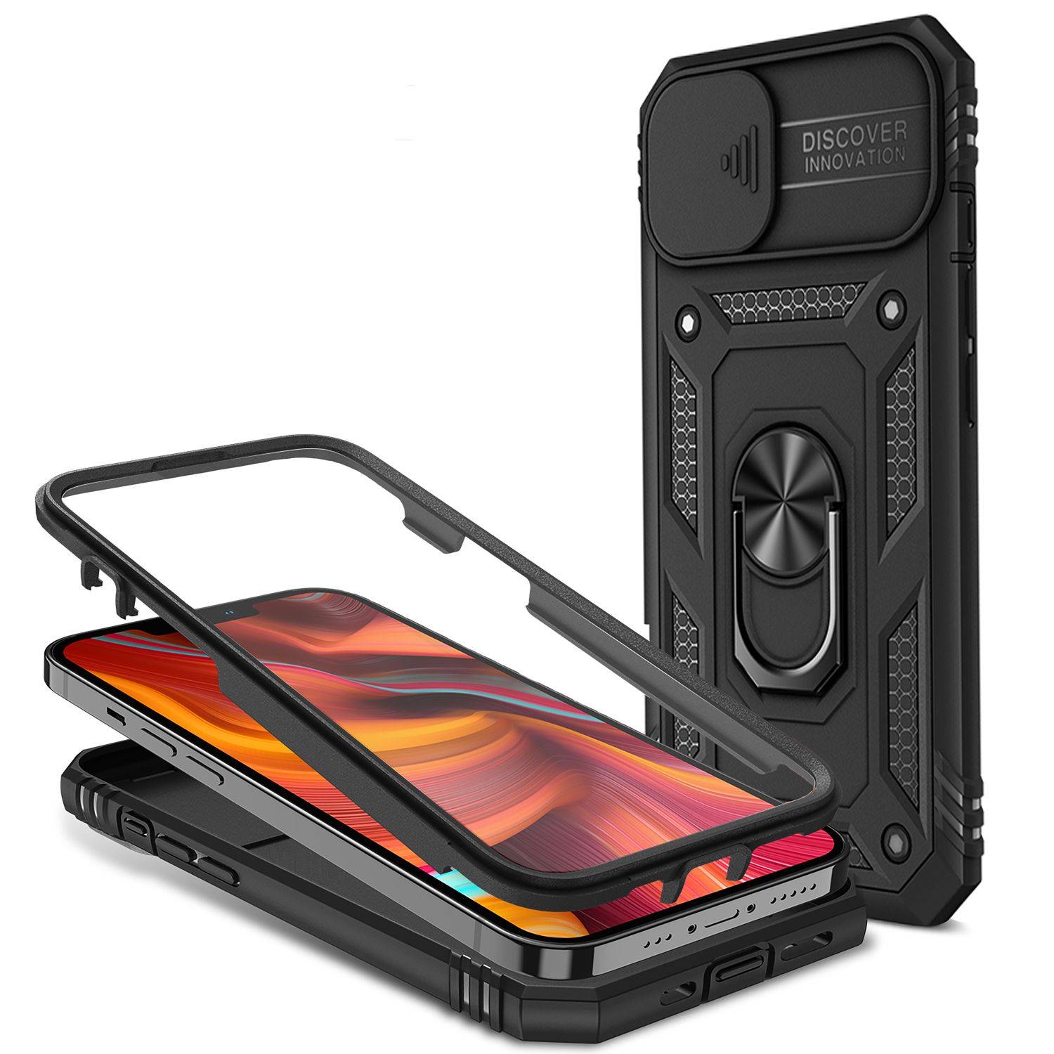 NALIA Military-Style Ringhülle für iPhone 13 Mini, Extrem Schützend mit Display-Rahmen & Kamera-Abdeckung, 360° Ring für-0