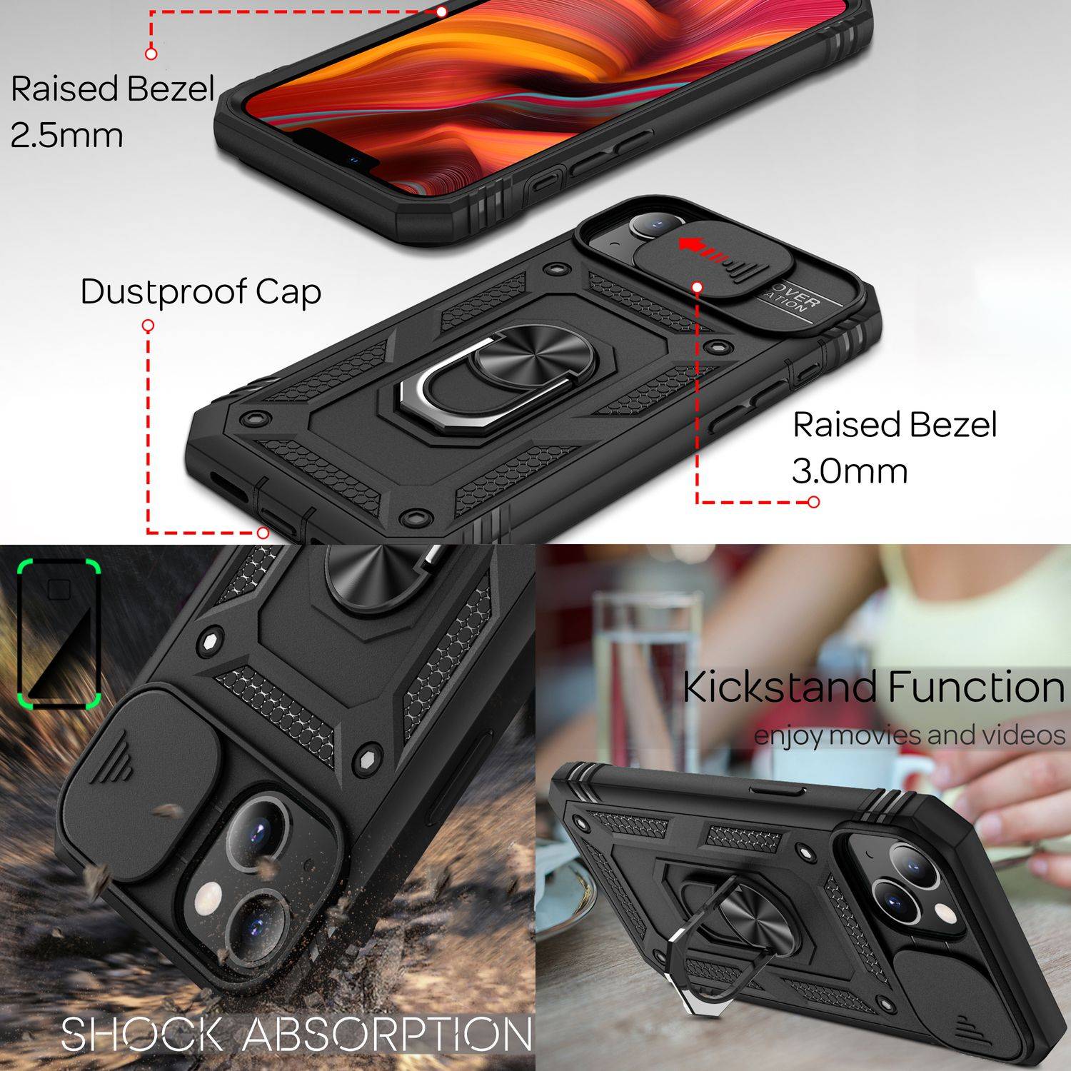 NALIA Military-Style Ringhülle für iPhone 13 Mini, Extrem Schützend mit Display-Rahmen & Kamera-Abdeckung, 360° Ring für-2