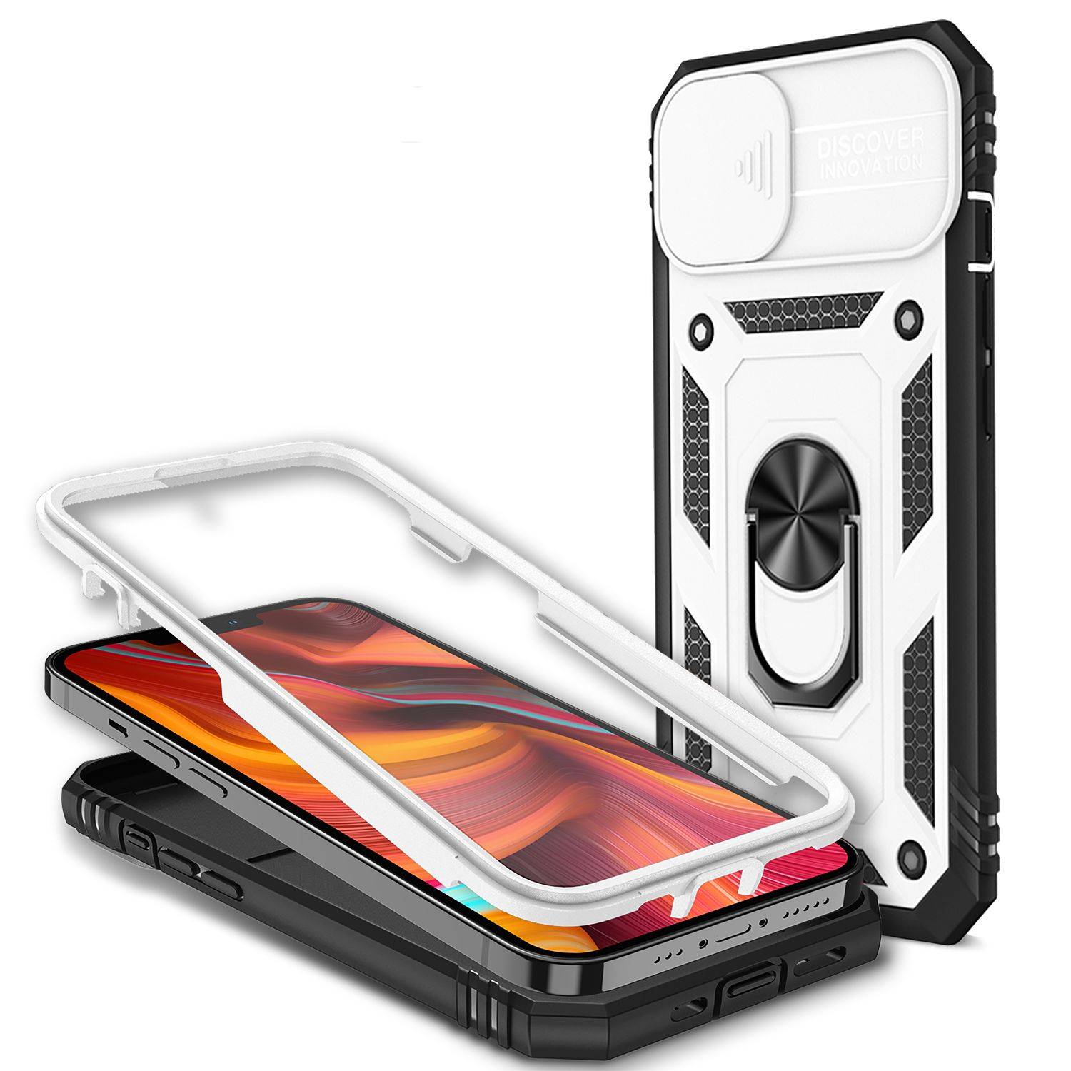 NALIA Military-Style Ringhülle für iPhone 13 Mini, Extrem Schützend mit Display-Rahmen & Kamera-Abdeckung, 360° Ring für-0