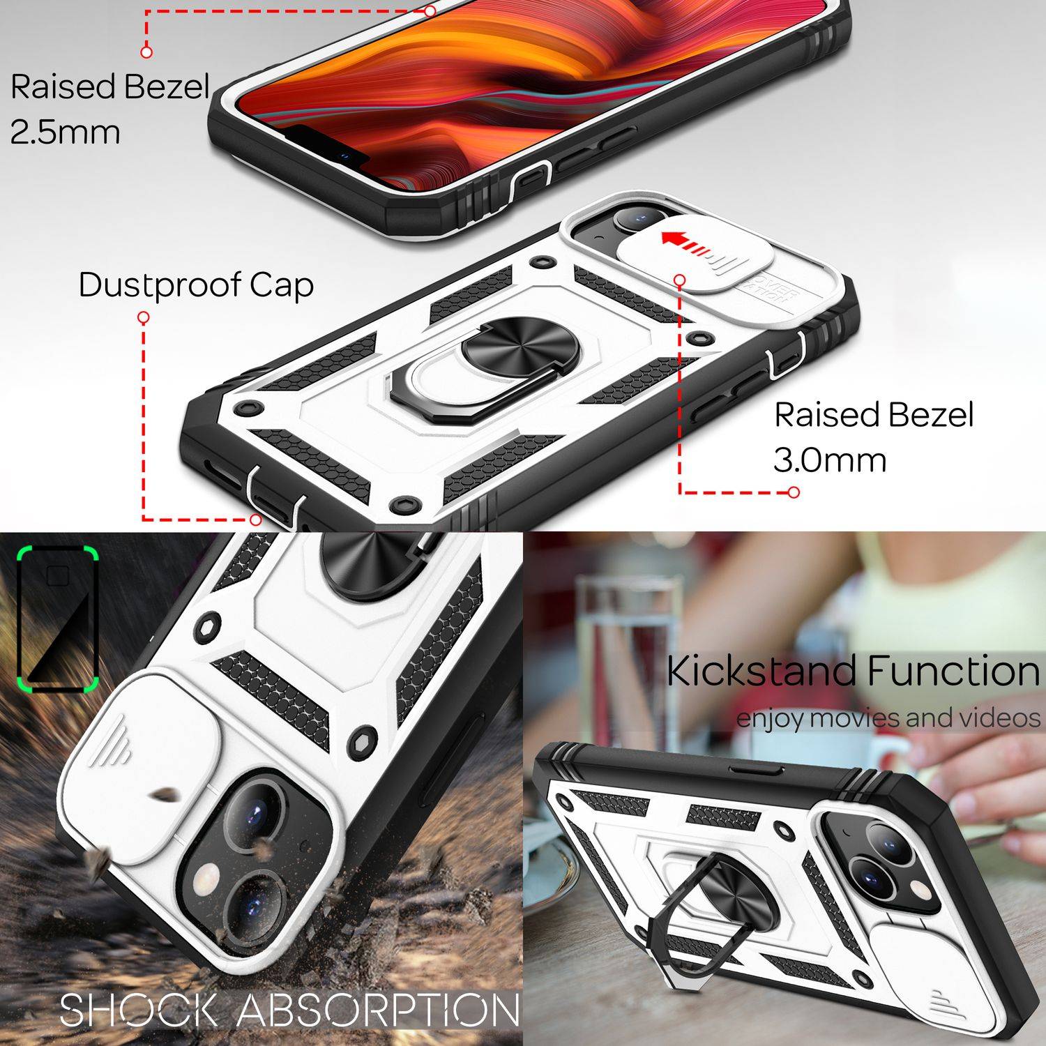 NALIA Military-Style Ringhülle für iPhone 13 Mini, Extrem Schützend mit Display-Rahmen & Kamera-Abdeckung, 360° Ring für-2