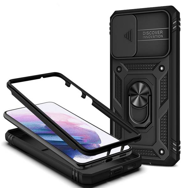 NALIA Military-Style Ringhülle für Samsung Galaxy S21, Extrem Schützend mit Display-Rahmen & Kamera-Abdeckung Schwarz