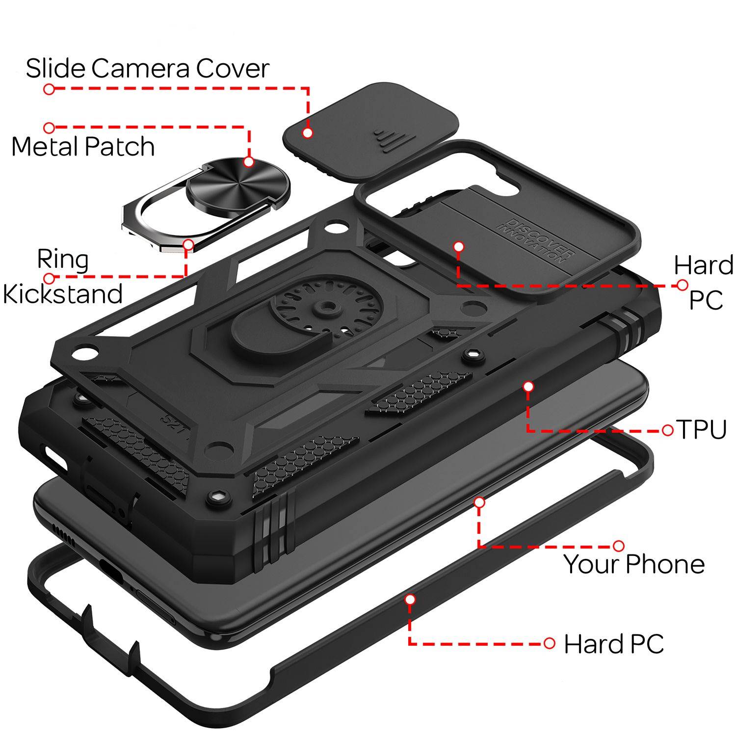 NALIA Military-Style Ringhülle für Samsung Galaxy S21, Extrem Schützend mit Display-Rahmen & Kamera-Abdeckung Schwarz-4