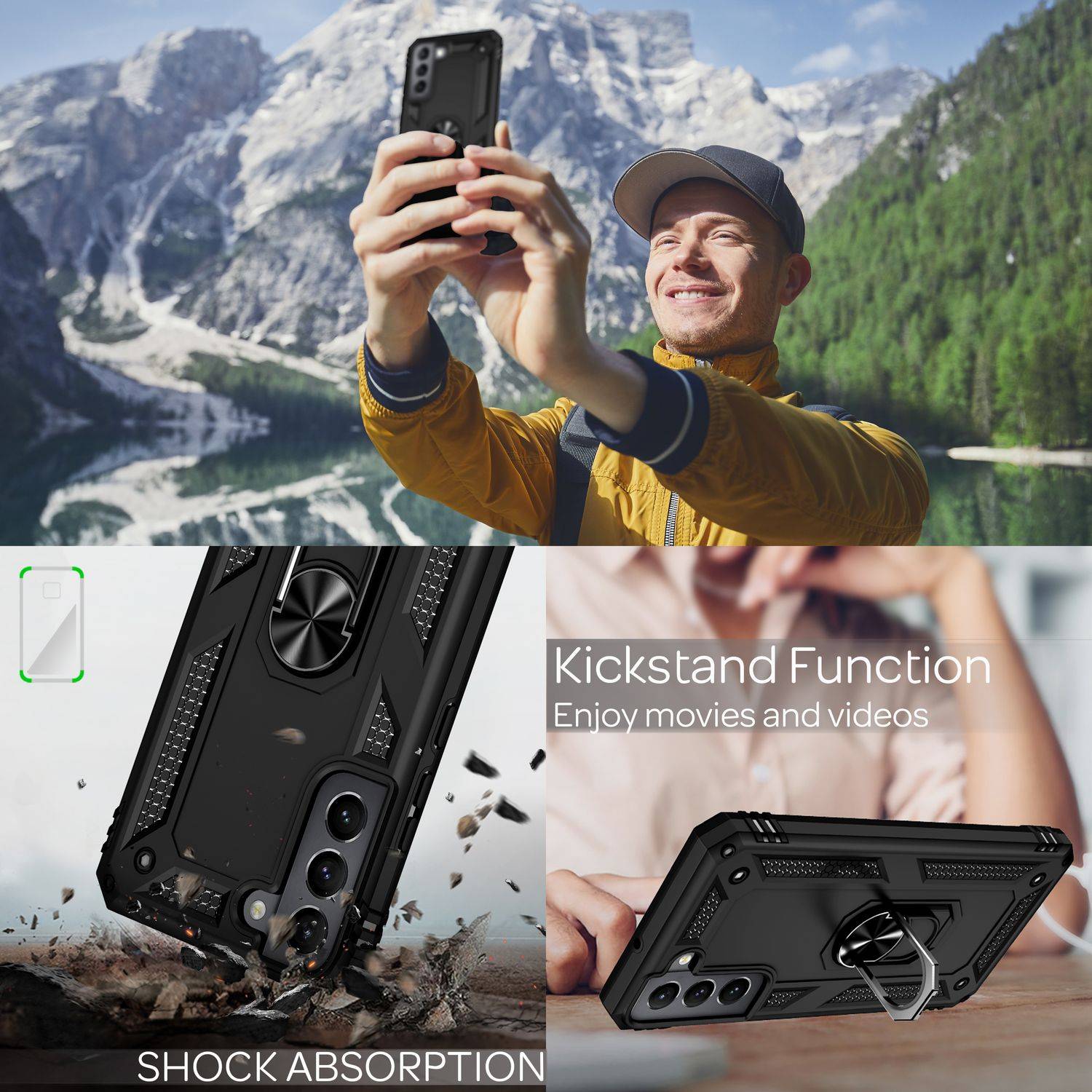NALIA Military-Style Ringhülle für Samsung Galaxy S22, Extrem Schützend Stoßfest Robust, 360° Ring für Standfunktion-2