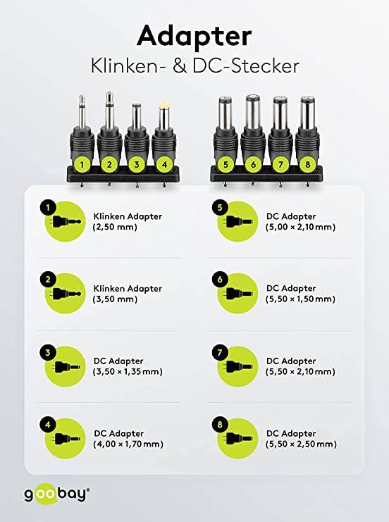 Goobay 53997 Universal Netzteil 3 V - 12 V, max. 18 W / 1.5 A, Netzgerät mit 9x Adaptern USB, DC & Klinke, Schwarz-2