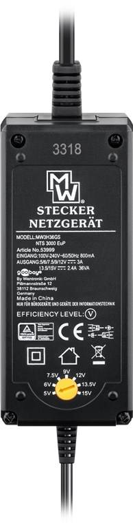 Goobay 53999 Universal Netzteil 5 V - 15 V, max. 36 W / 3.0 A, Netzgerät mit 8x Adaptern DC- & Klinkenstecker, Schwarz-1