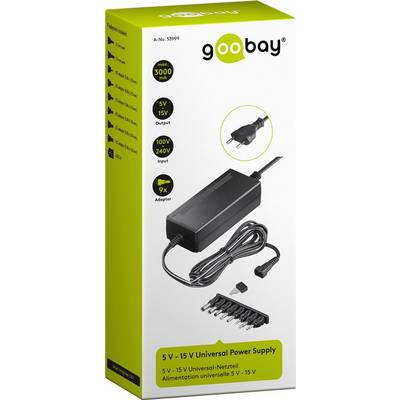 Goobay 53999 Universal Netzteil 5 V - 15 V, max. 36 W / 3.0 A, Netzgerät mit 8x Adaptern DC- & Klinkenstecker, Schwarz-2