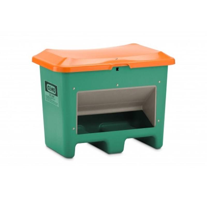 CEMO Streugutbehälter 200l Plus3 grün/orange mit Entnahmeöffnung und Staplertaschen-0