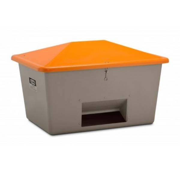 CEMO Streugutbehälter 1100l grau/orange mit Entnahmeöffnung in der Längsseite