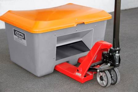 CEMO Streugutbehälter 400l Plus3 grau/orange mit Entnahmeöffnung und Staplertaschen-3
