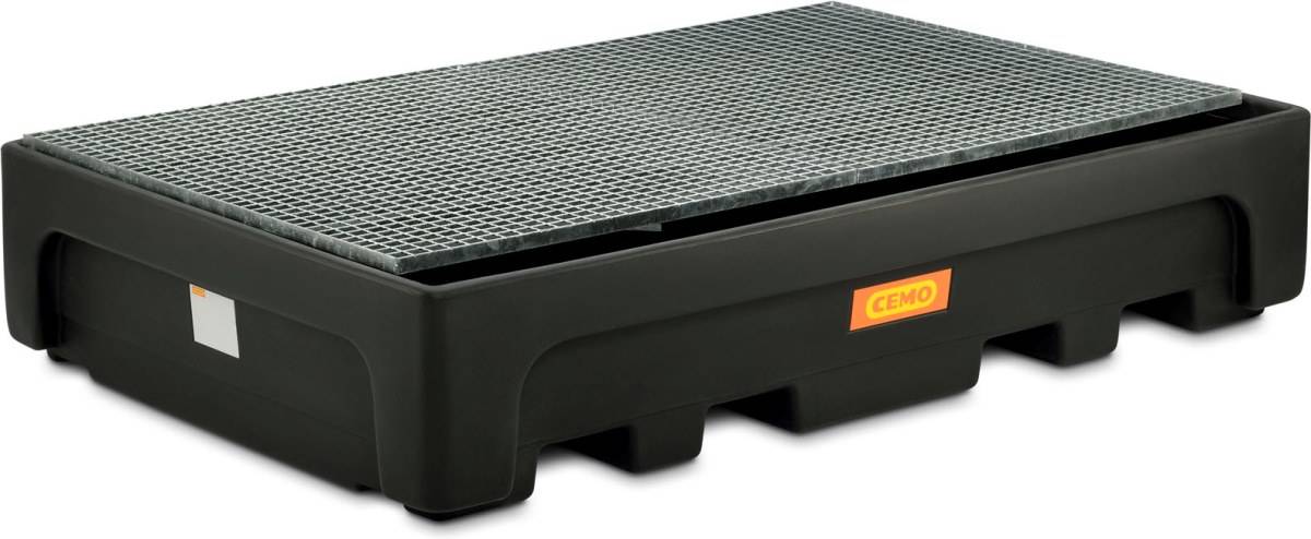 CEMO IBC-Auffangwanne PE 1100/2 mit Stützkreuz und verzinktem Gitterrost-1