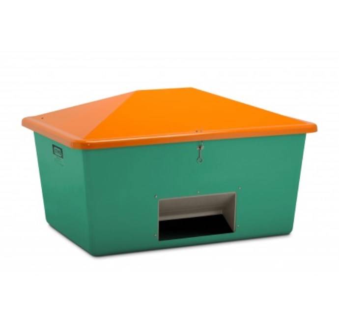 CEMO Streugutbehälter 1500l grün/orange mit Entnahmeöffnung in der Längsseite-0