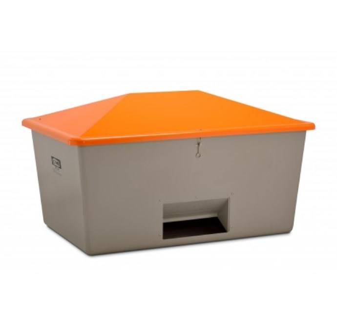 CEMO Streugutbehälter 2200l grau/orange mit Entnahmeöffnung in der Längsseite-0