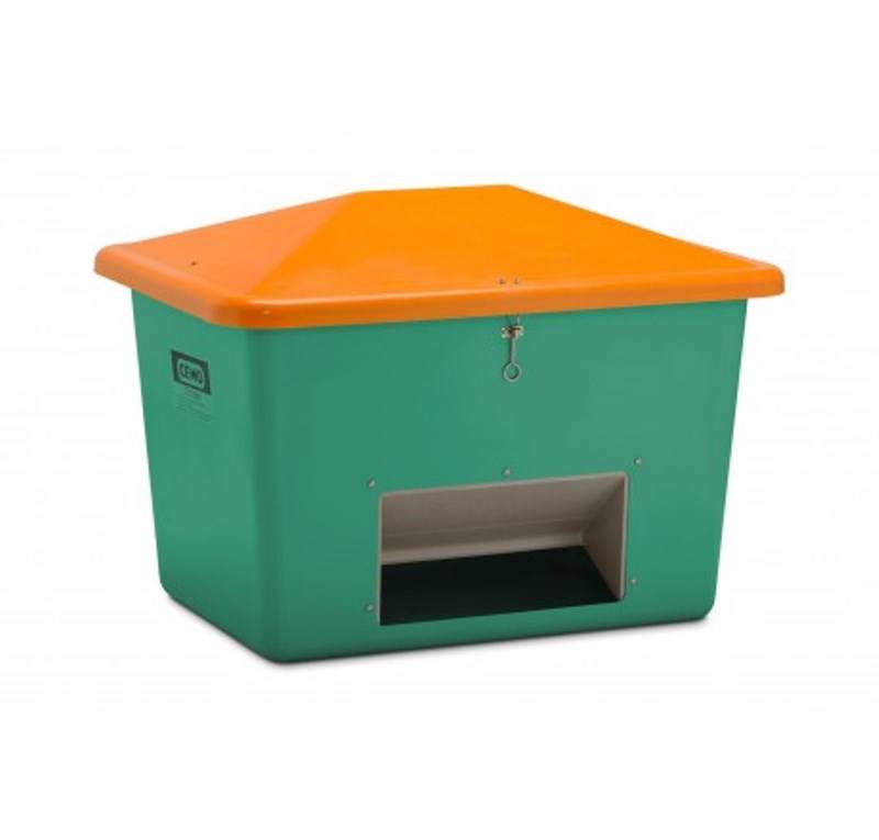 CEMO Streugutbehälter 700l grün/orange mit Entnahmeöffnung in der Längsseite-0