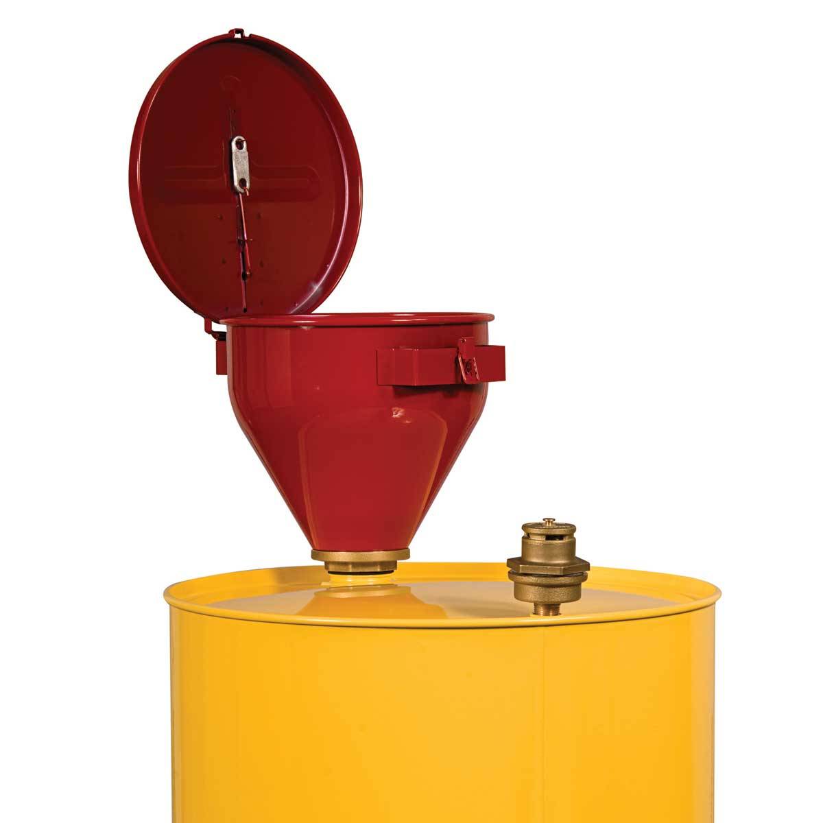 Justrite® Sicherheits-Fasstrichter, Flammensperre 150 mm, rot-1