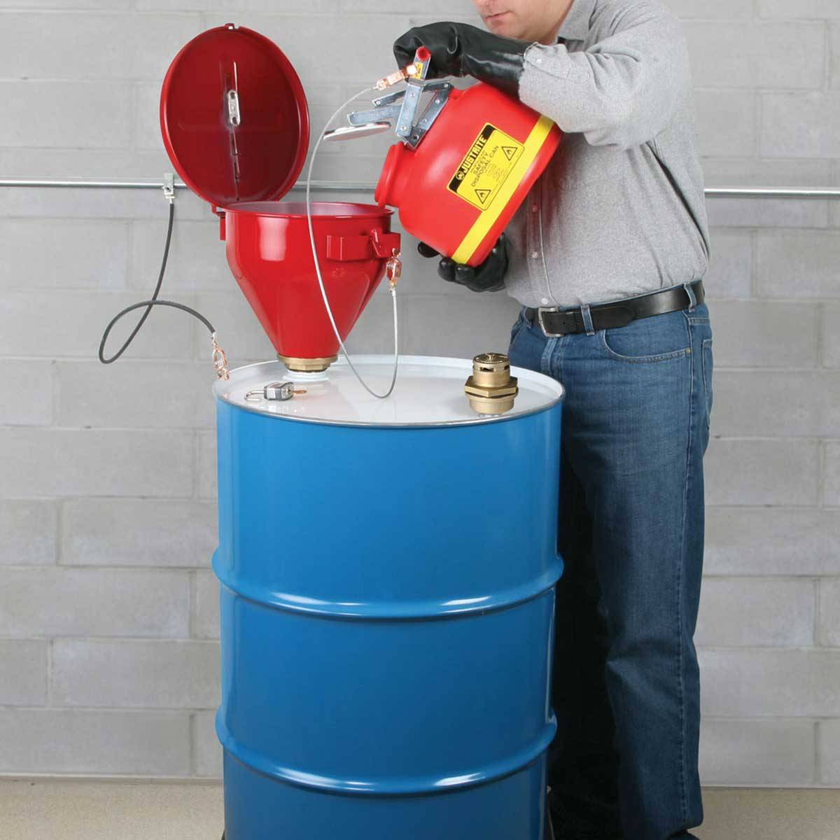 Justrite® Sicherheits-Fasstrichter, Flammensperre 150 mm, rot-2