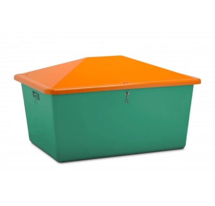 CEMO Streugutbehälter 1500l grün/orange aus glasfaserverstärktem Kunststoff (GFK)