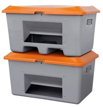 CEMO Streugutbehälter 400l Plus3 grau/orange mit Entnahmeöffnung