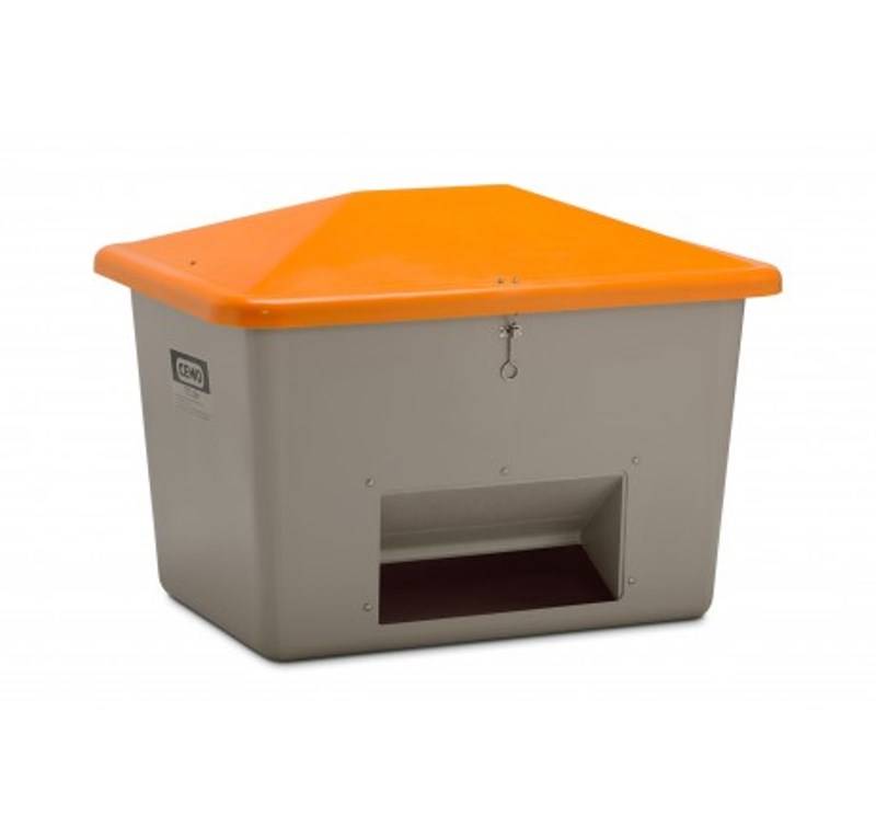 CEMO Streugutbehälter 700l grau/orange mit Entnahmeöffnung in der Längsseite-0