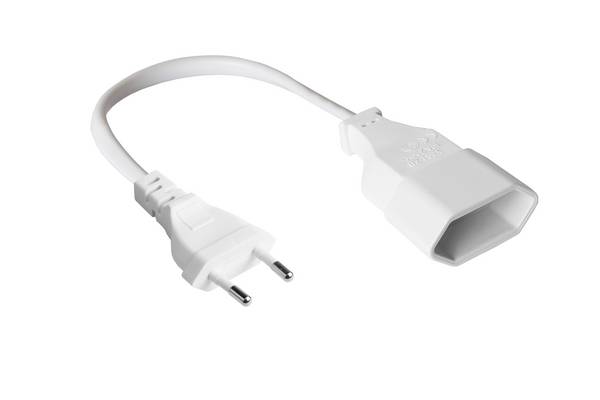 Euro-Verlängerung Euro-Stecker Typ C (gerade) an Euro-Buchse (gerade), weiß, 0,75 mm², 0,2 m