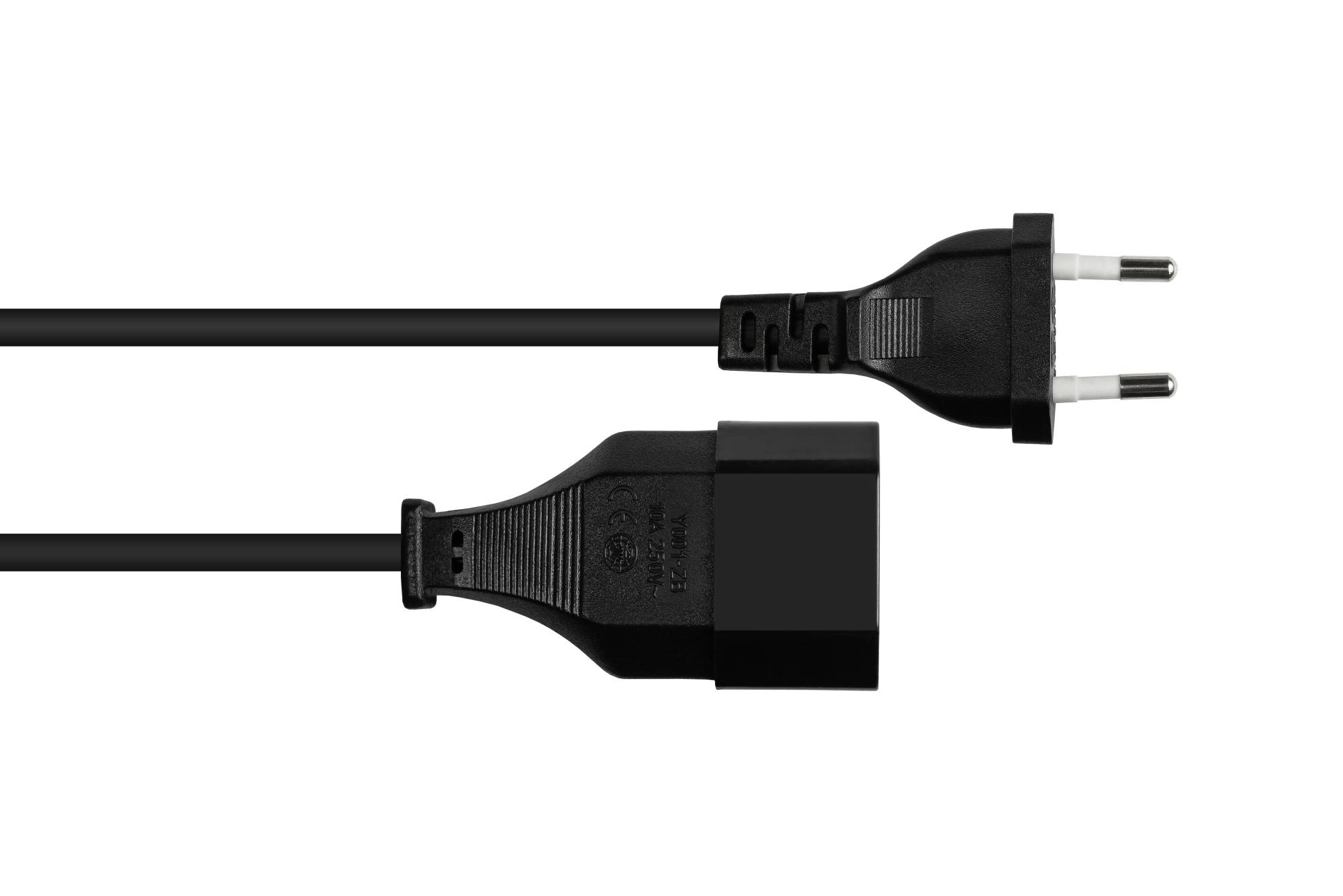 Euro-Verlängerung Euro-Stecker Typ C an Euro-Buchse, schwarz, 0,75mm², 1m-1