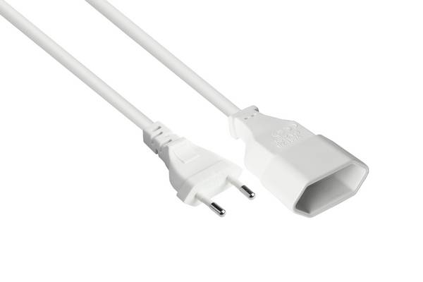 Euro-Verlängerung Euro-Stecker Typ C (gerade) an Euro-Buchse (gerade), weiß, 0,75 mm², 0,5 m