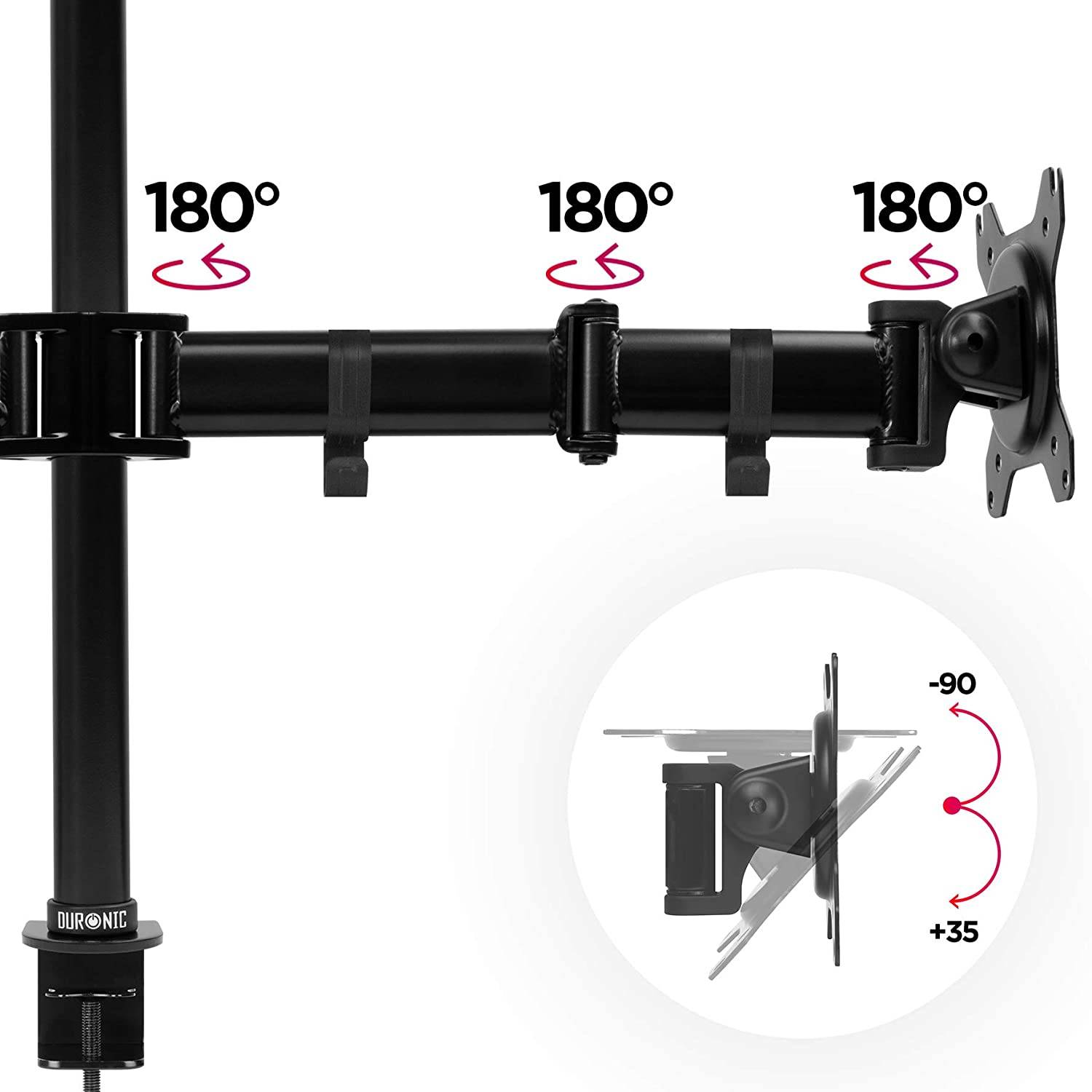 Duronic DM252 BK Monitorhalterung für zwei 27" - 8kg Kapazität - Verstellbar in Höhe, Neigung und Drehung - VESA 75/100-4