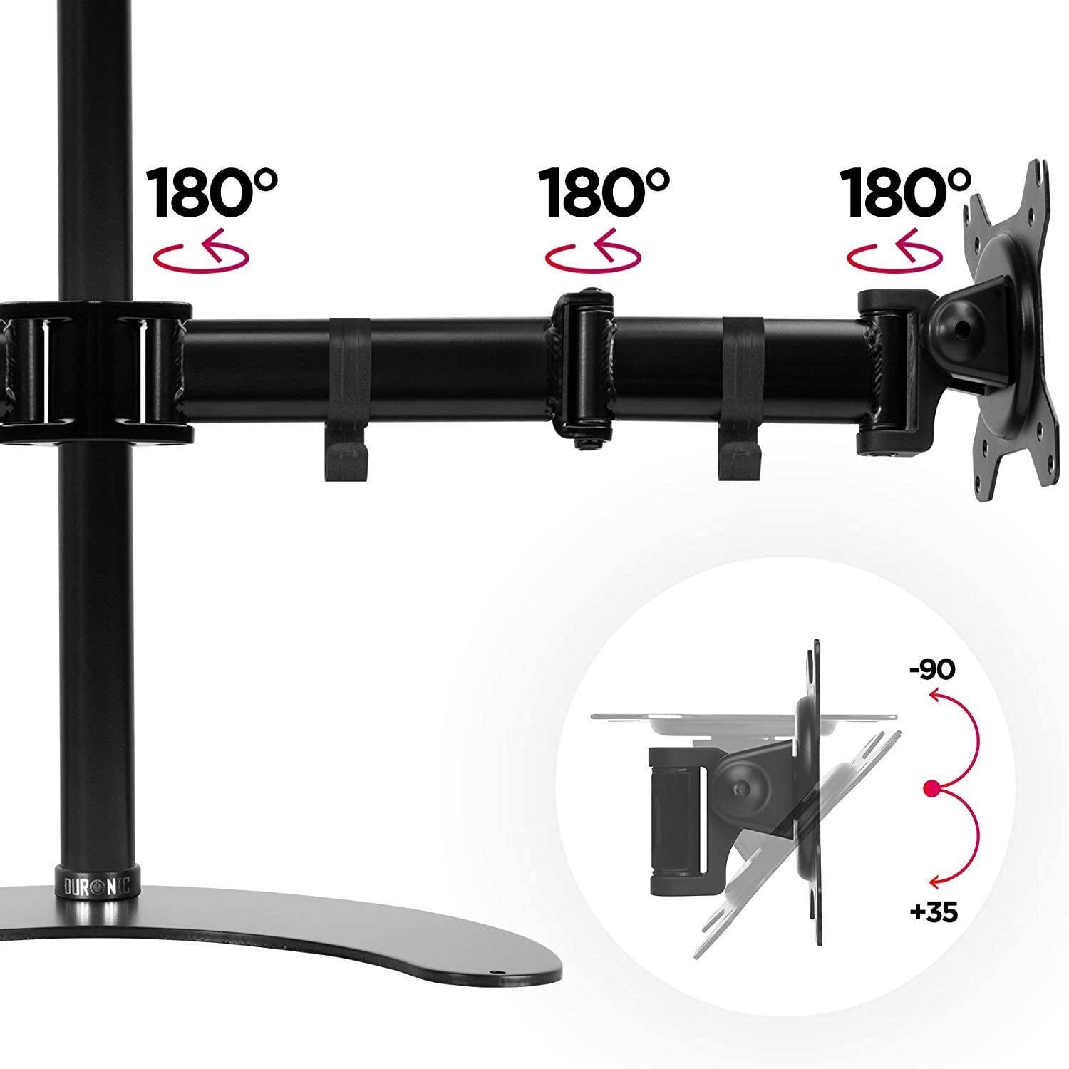 Duronic DM25D2 Monitorfuß für zwei 27" - 8kg Kapazität - Verstellbar in Höhe, Neigung und Drehung - VESA 75/100-3