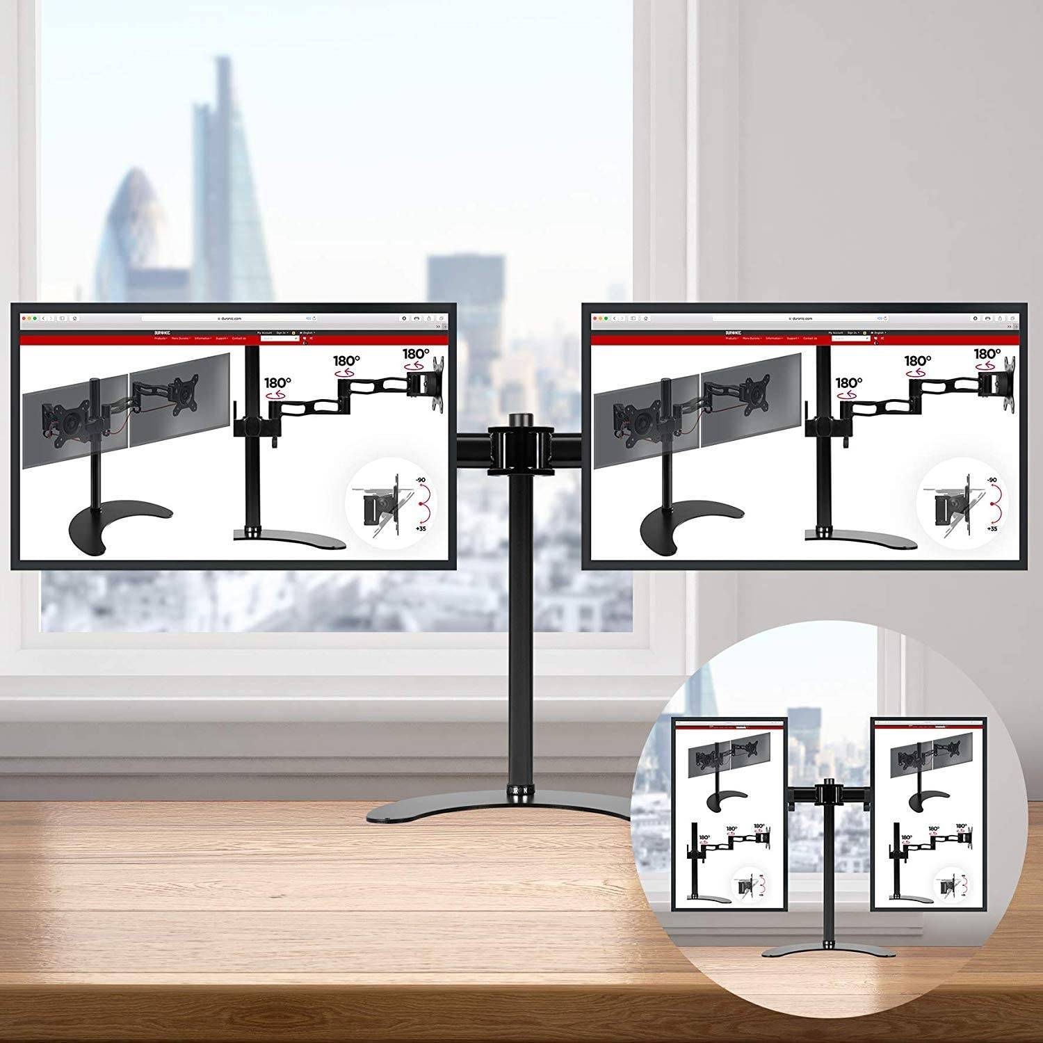 Duronic DM25D2 Monitorfuß für zwei 27" - 8kg Kapazität - Verstellbar in Höhe, Neigung und Drehung - VESA 75/100-4