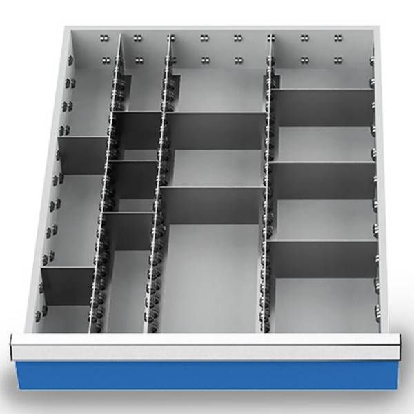 Metalleinteilung Set 13-teilig, R 18-24, Schubladennutzmaß 450 x 600 mm, Blendenhöhen 100 / 125 mm