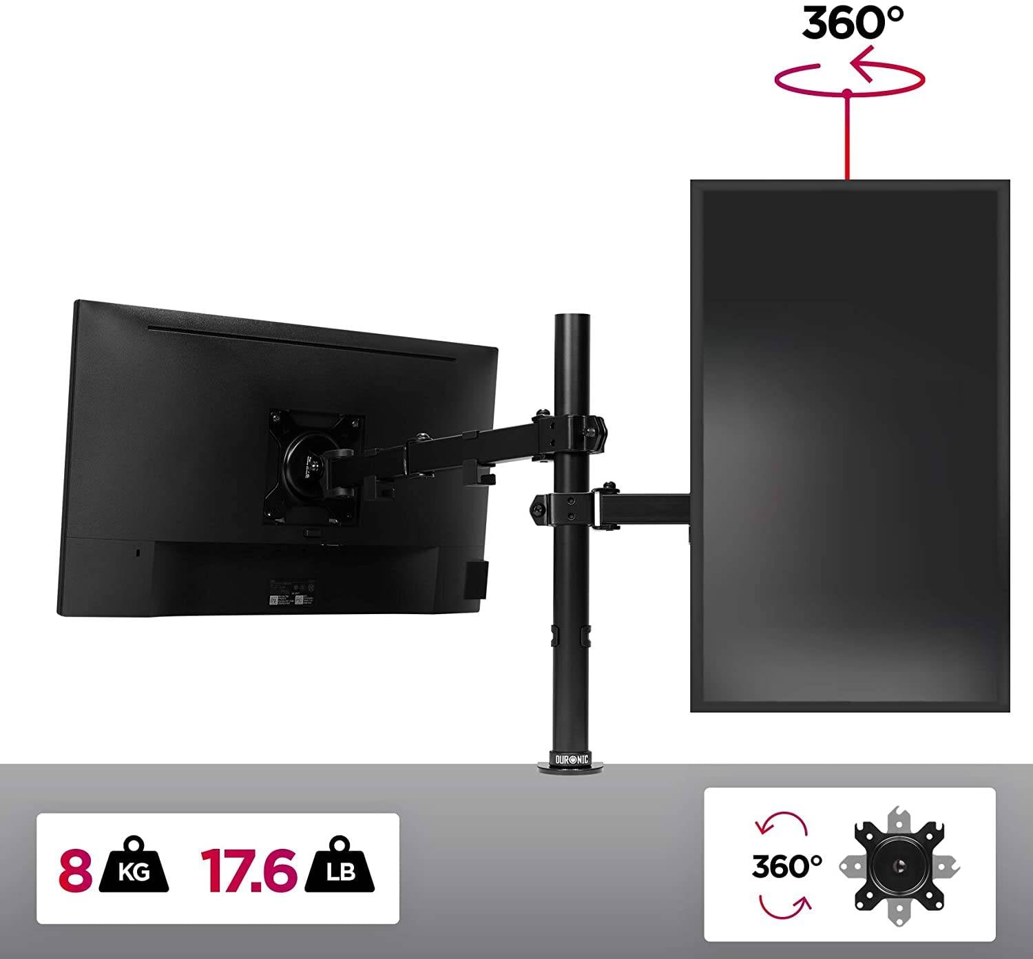 Duronic DM151X3 Monitorhalterung bis 32 Zoll - 8kg Kapazität - Verstellbar in Höhe, Neigung und Drehung - VESA 75/100-2