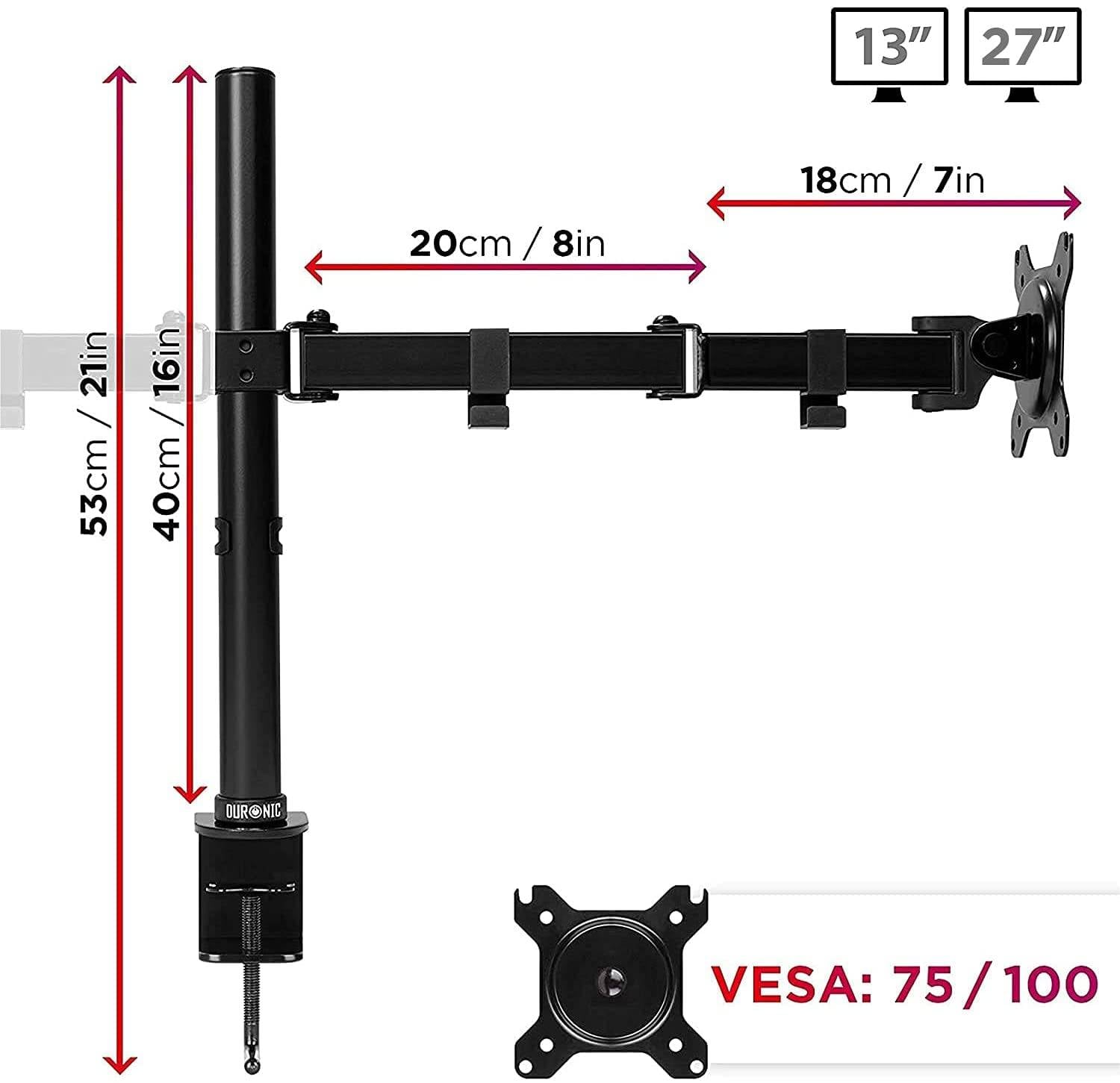 Duronic DM152 Monitorhalterung für zwei 27" - 8kg Kapazität - Verstellbar in Höhe, Neigung und Drehung - VESA 75/100-2