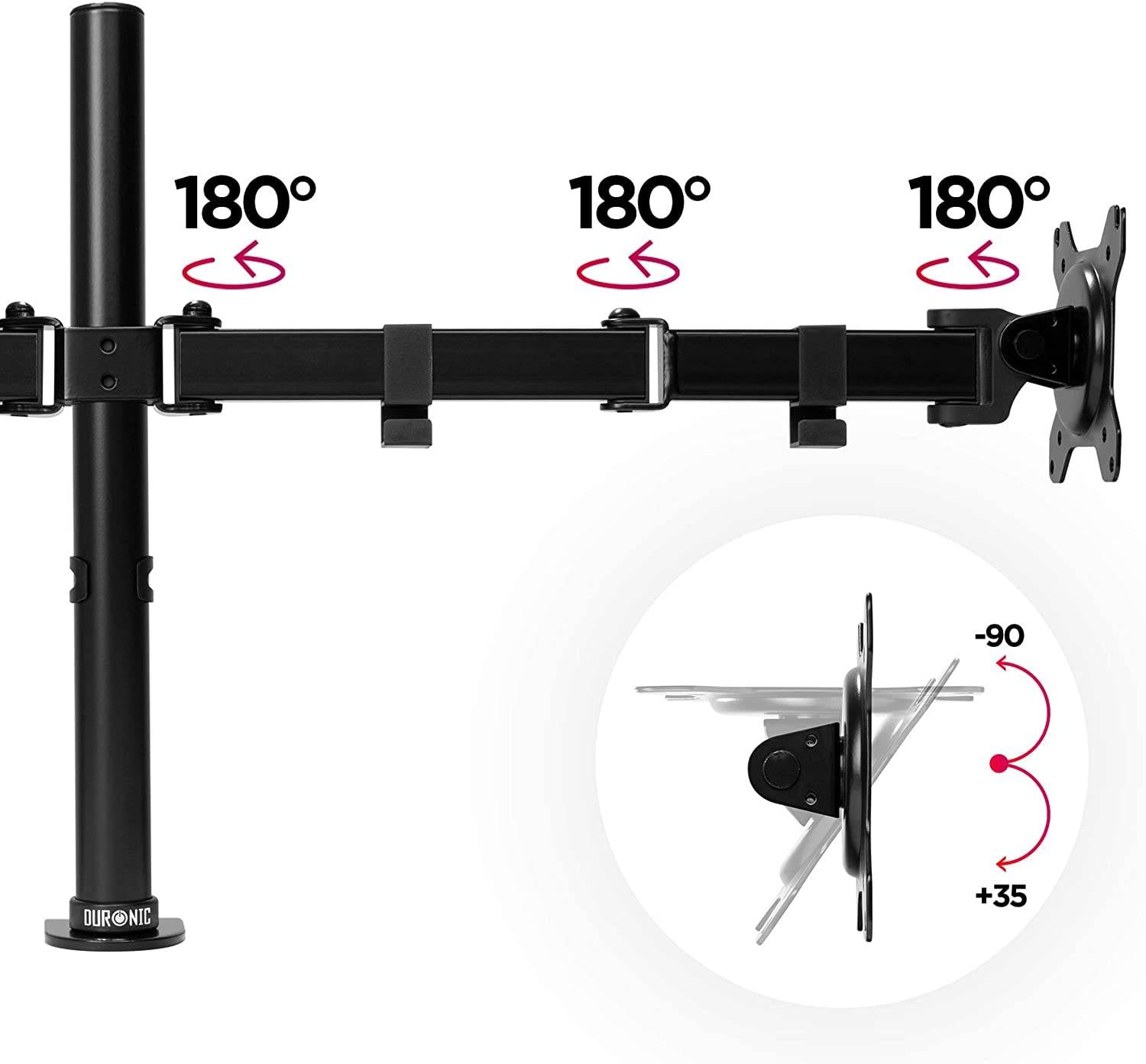 Duronic DM152 Monitorhalterung für zwei 27" - 8kg Kapazität - Verstellbar in Höhe, Neigung und Drehung - VESA 75/100-4