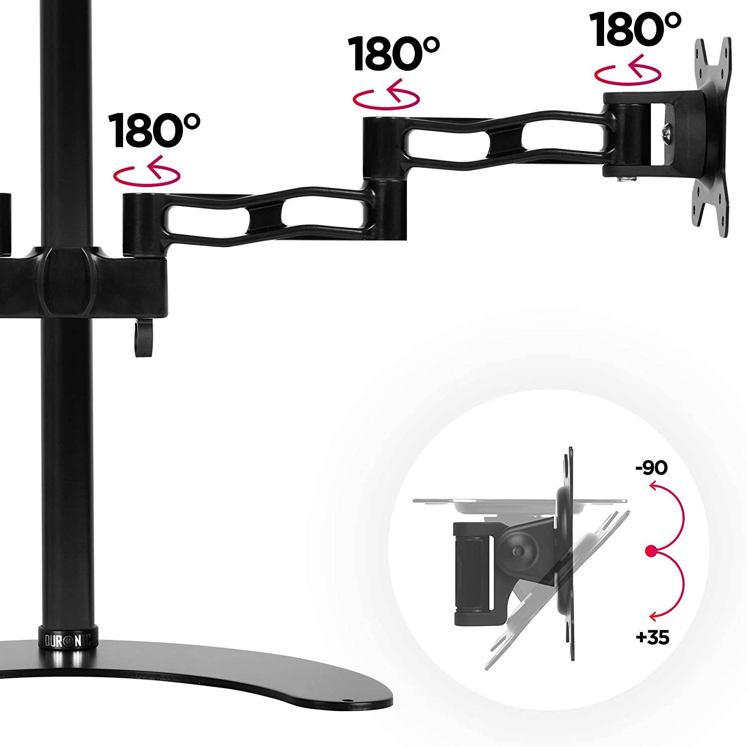 Duronic DM35D2 Monitorfuß für zwei 27 Zoll - 8kg Kapazität - Verstellbar in Höhe, Neigung und Drehung - VESA 75/100-3