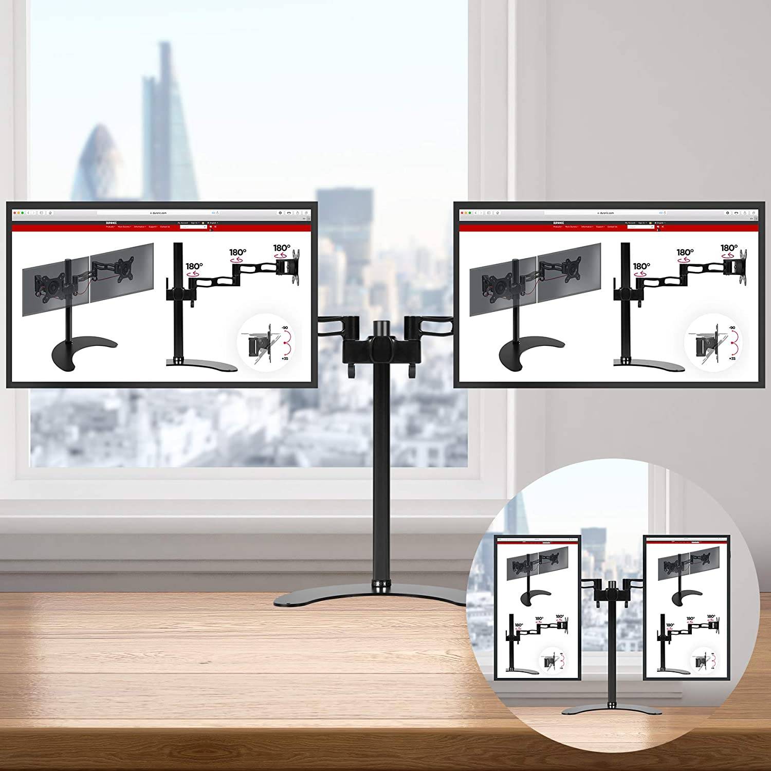 Duronic DM35D2 Monitorfuß für zwei 27 Zoll - 8kg Kapazität - Verstellbar in Höhe, Neigung und Drehung - VESA 75/100-4