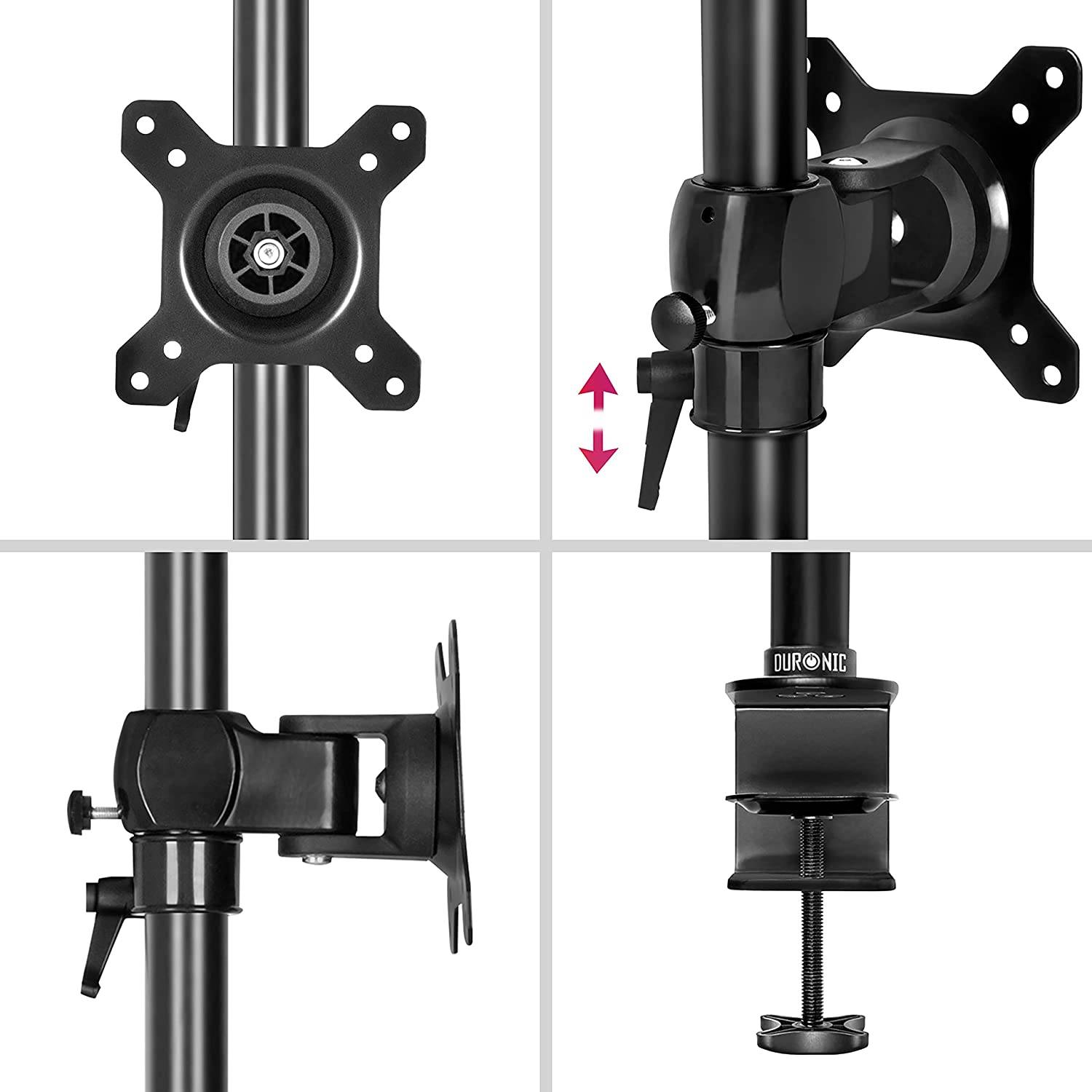 Duronic DM35V2X1 Monitorhalterung für zwei 27" - 8kg Kapazität - Verstellbar in Höhe, Neigung und Drehung - VESA 75/100-4