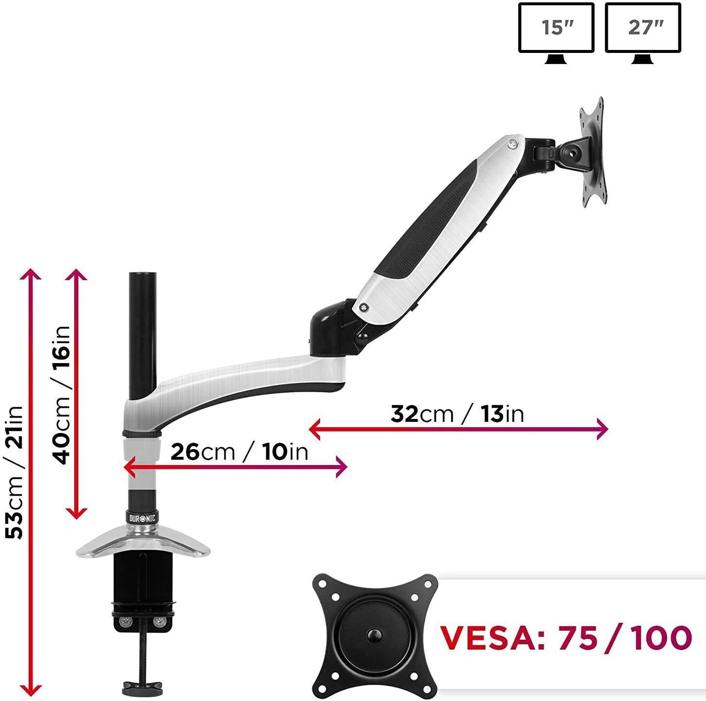Duronic DM651X2 Monitorhalterung für 27 Zoll - 8kg Kapazität - Verstellbar in Höhe, Neigung und Drehung - VESA 75/100-1