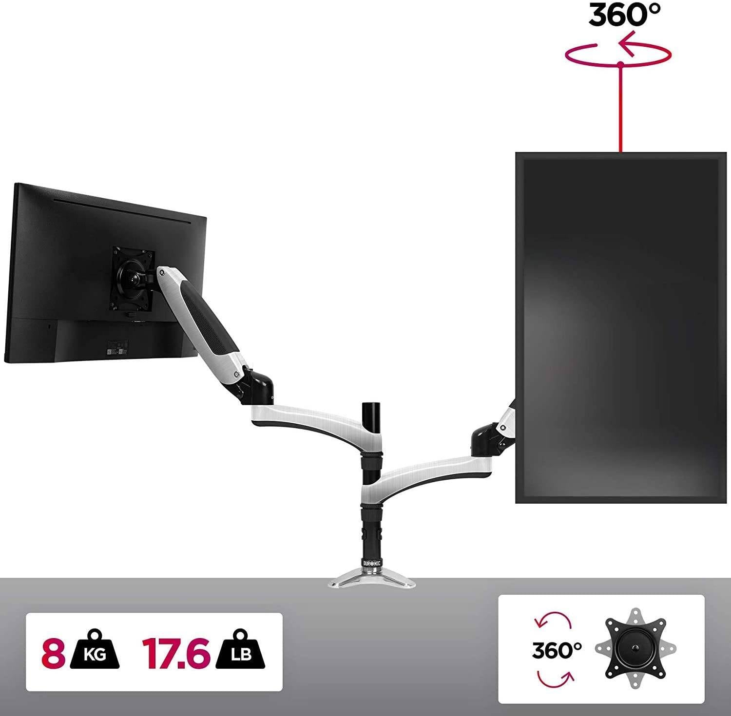 Duronic DM651X2 Monitorhalterung für 27 Zoll - 8kg Kapazität - Verstellbar in Höhe, Neigung und Drehung - VESA 75/100-2