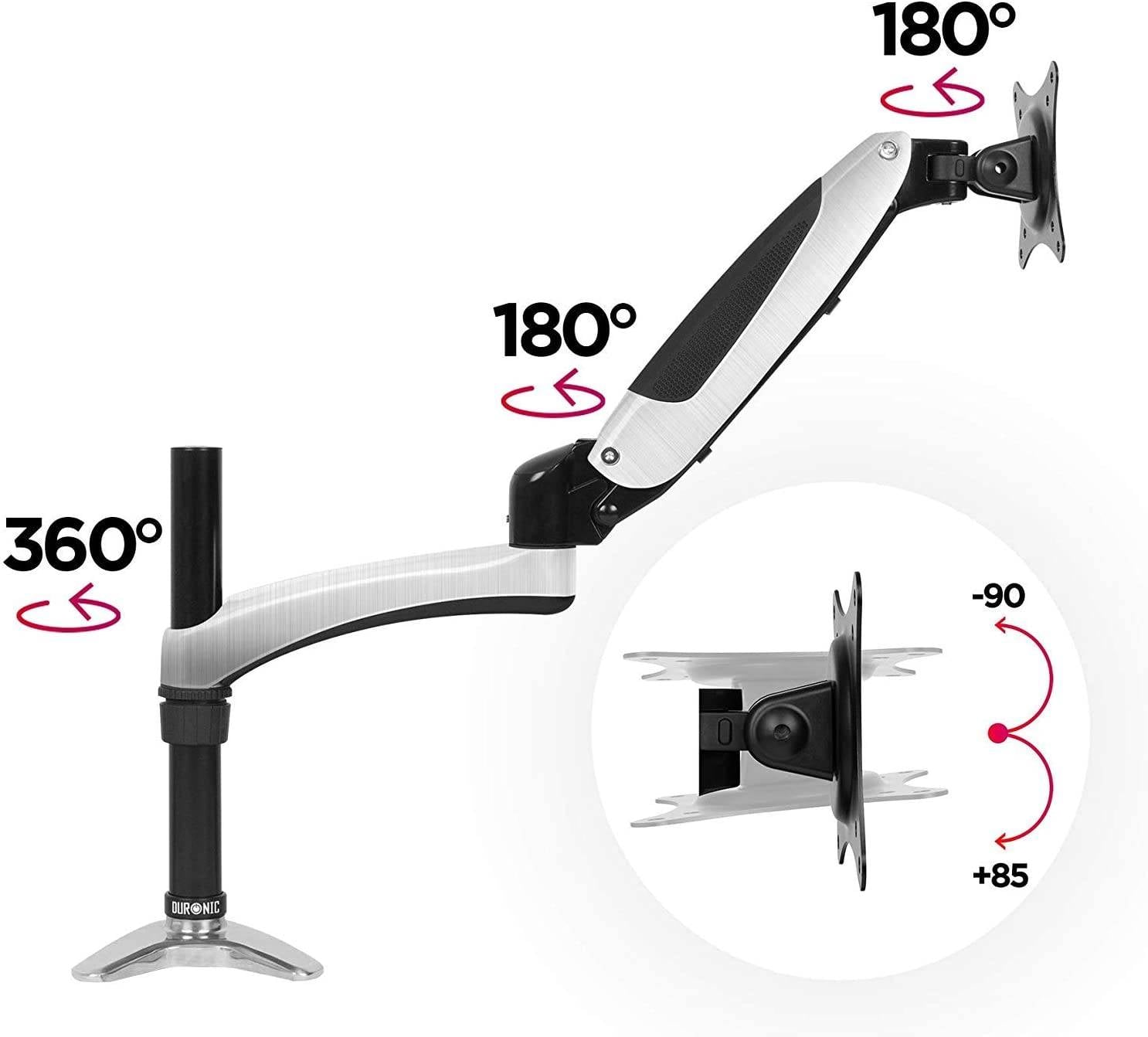 Duronic DM651X2 Monitorhalterung für 27 Zoll - 8kg Kapazität - Verstellbar in Höhe, Neigung und Drehung - VESA 75/100-3