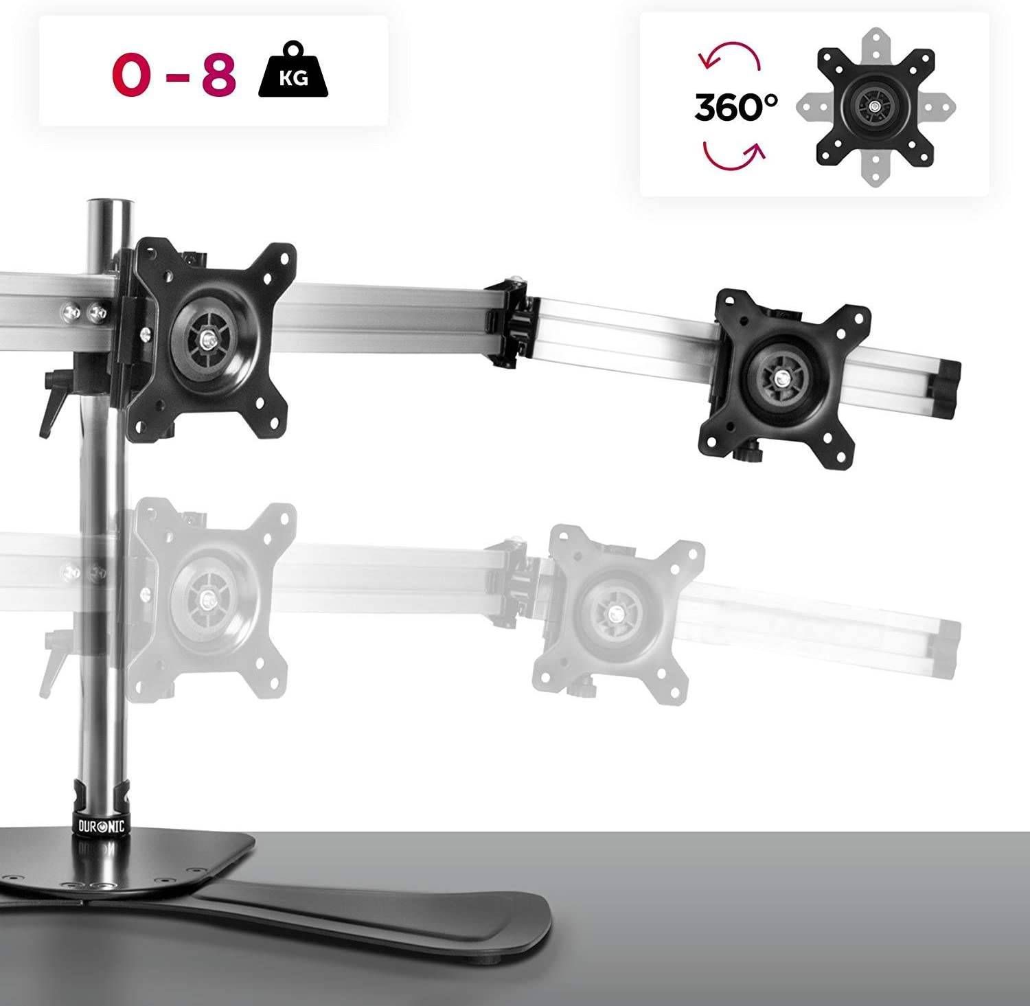 Duronic DM753 Monitorfuß für drei 24 Zoll - 8kg Kapazität - Verstellbar in Höhe, Neigung und Drehung - VESA 75/100-2