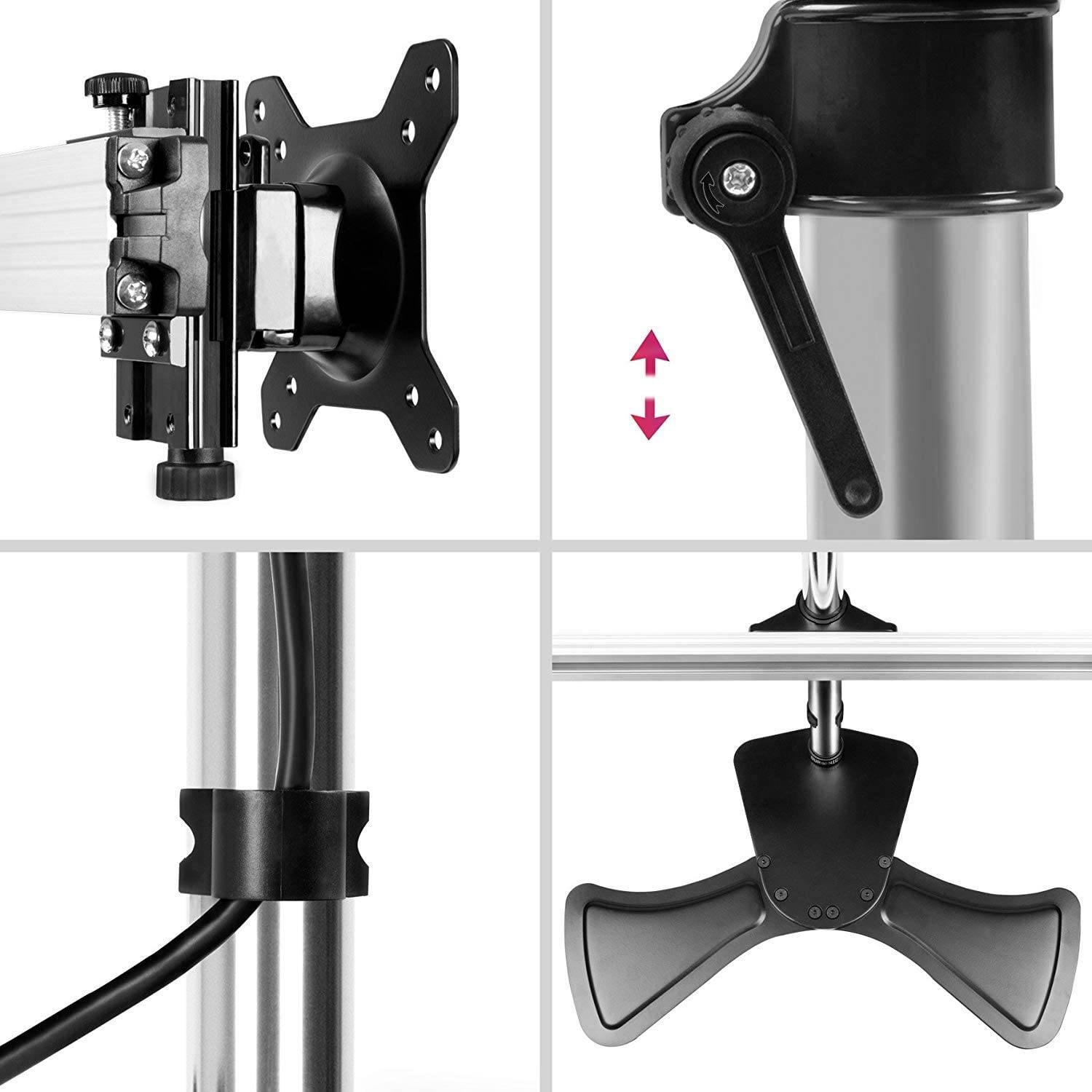 Duronic DM753 Monitorfuß für drei 24 Zoll - 8kg Kapazität - Verstellbar in Höhe, Neigung und Drehung - VESA 75/100-4