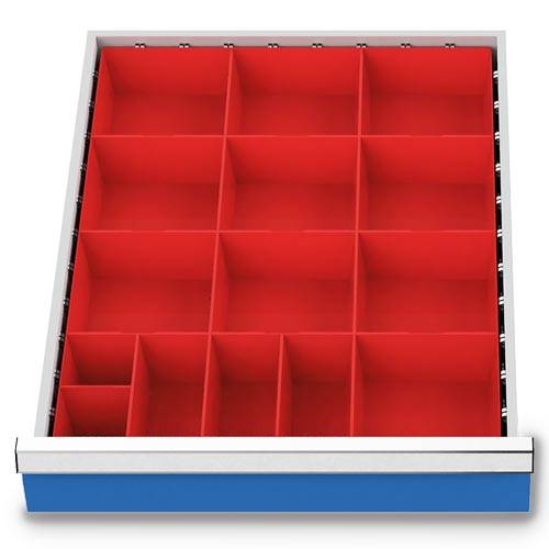 Kleinteilekästen Set 15-teilig, R 18-24, Schubladennutzmaß 450 x 600 mm, Blendenhöhe 100 mm