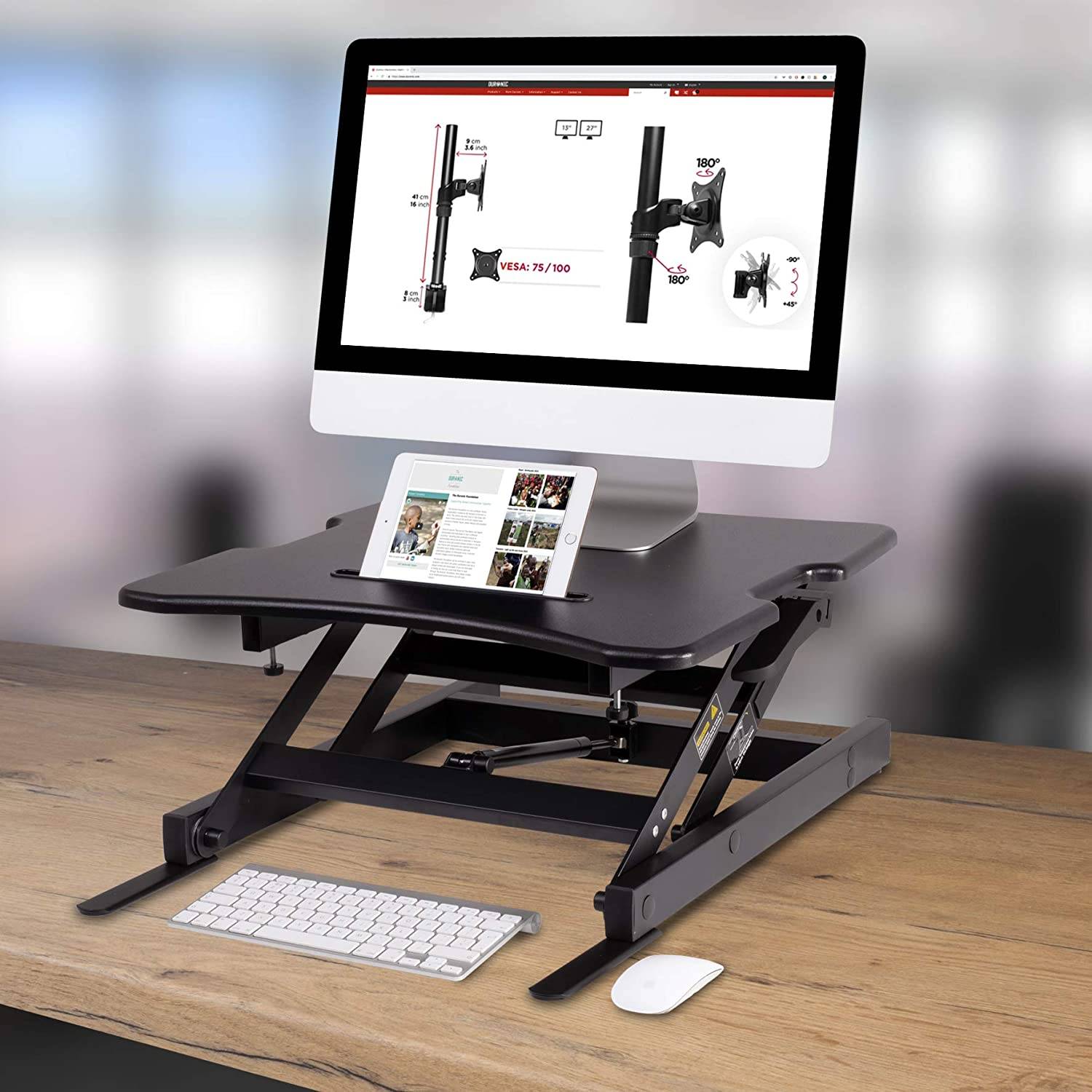 Duronic DM05D18 Workstation bis 42cm höhenverstellbar - Sit-Stand Stehpult mit Handyablage - 55cm x 53cm-4