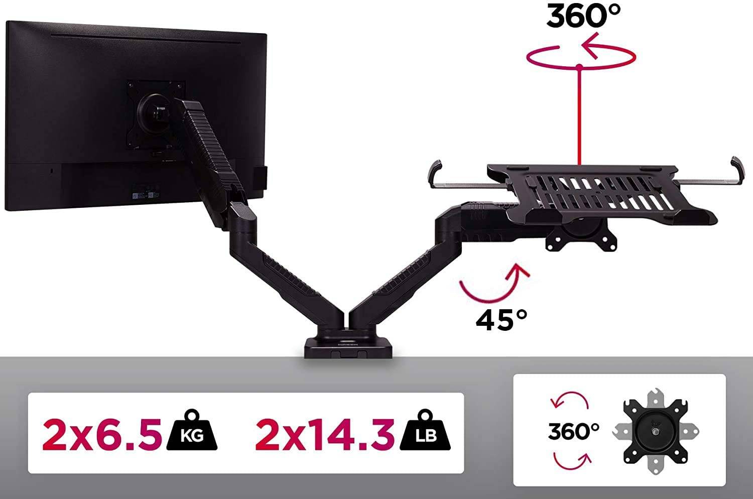 Duronic DMDCL1X1 Laptop- und Monitorhalterung - Ideal für Home Office - Display und Notebook bis 6,5 kg und 27 Zoll-2