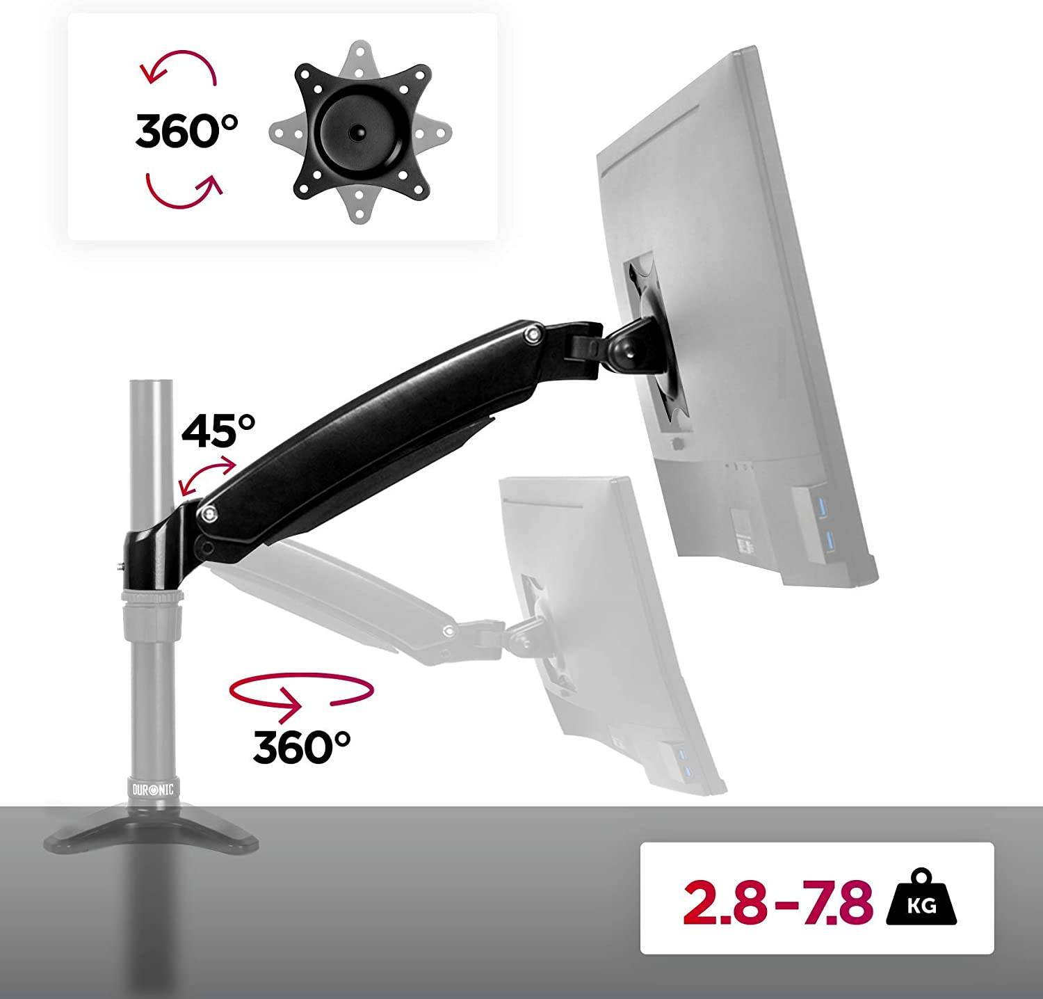 Duronic DML5S1 Monitorarm - Kompatibel mit DM55 Monitorhalterung - Vertikale On-The-Fly-Einstellung - Federarm-2